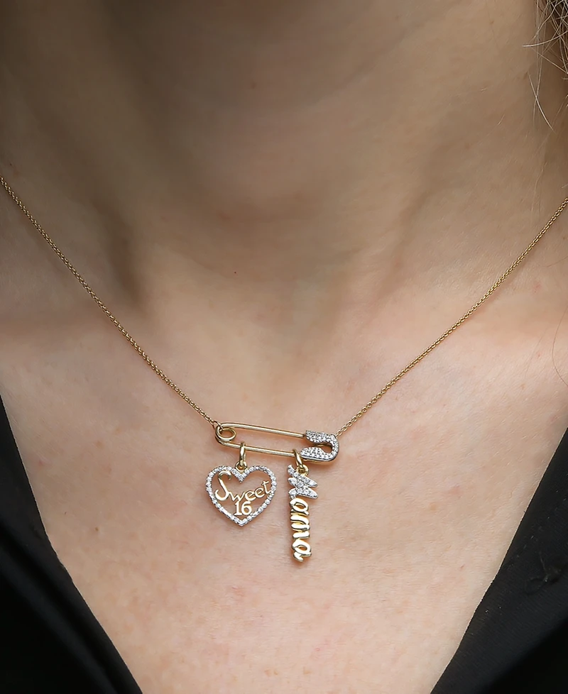 Wrapped Diamond Sweet 16 Heart Charm Pendant (1/20 ct. t.w.) in 10k Gold, Created for Macy's