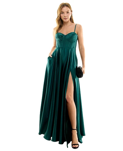 B Darlin Juniors' Corset High-Slit Evening Gown