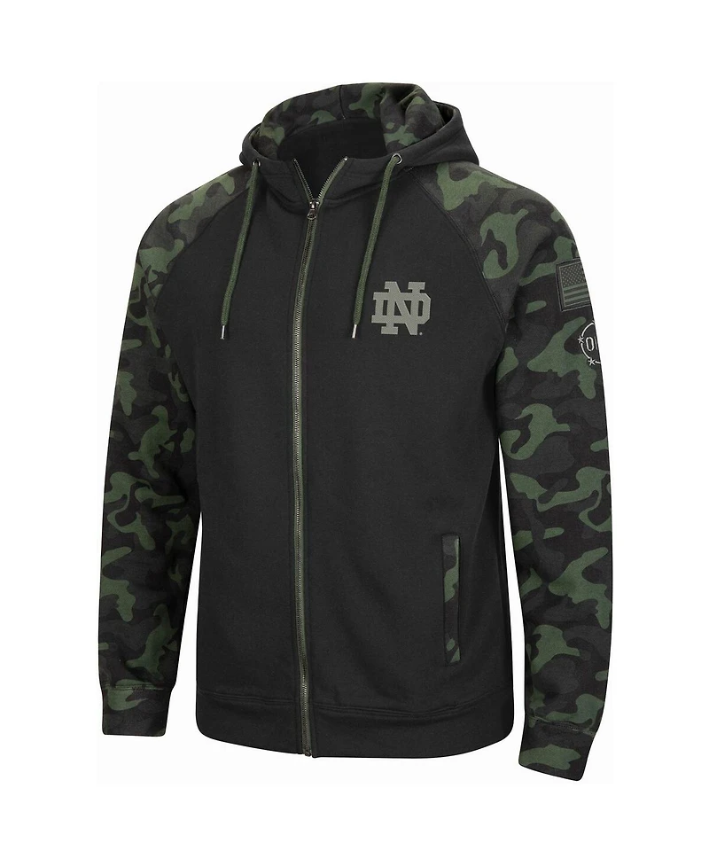 Men's Colosseum Black Notre Dame Fighting Irish Oht Military-Inspired Appreciation Camo Raglan Full-Zip Hoodie