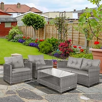 Outsunny 4 Piece Patio Furniture Set, Wicker Loveseat, Chairs & Table,