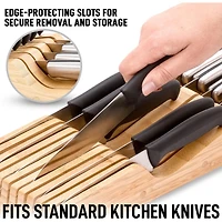 Zulay Kitchen Bamboo Knife Drawer Organizer Insert - Edge-Protecting Knife Organizer Block Holds Up To 11 Knives