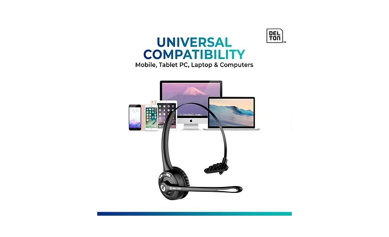 Delton Wireless Computer Headset with Usb Dongle and Hook, Bluetooth Headset with Noise Canceling Mic, 15 Hrs talk time, Wireless Headset for Computer