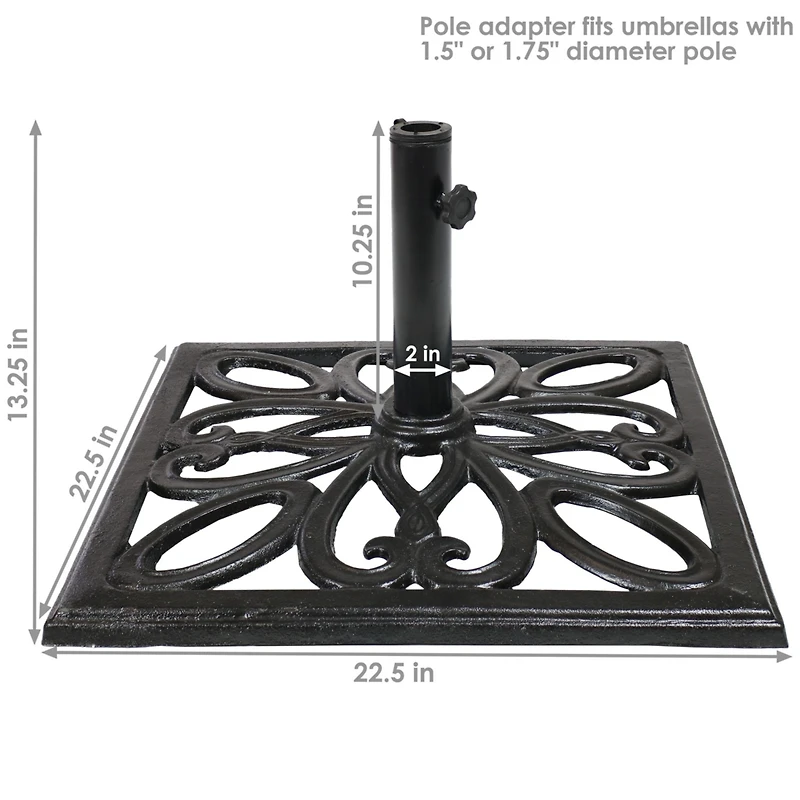 22-Inch Square Cast Iron Umbrella Base with Imperial Geometric Design - Black Finish