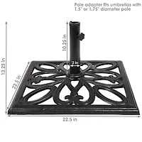 22-Inch Square Cast Iron Umbrella Base with Imperial Geometric Design - Black Finish