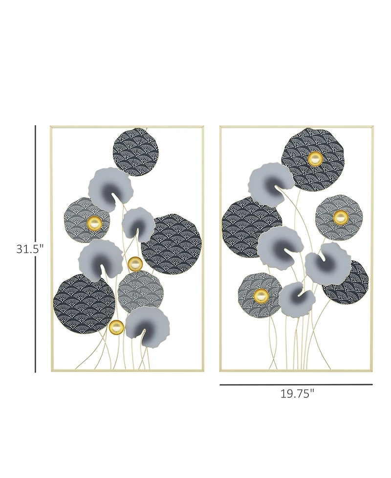 Homcom 2 Pack 3D Metal Wall Art Lotus Leaves Hanging,