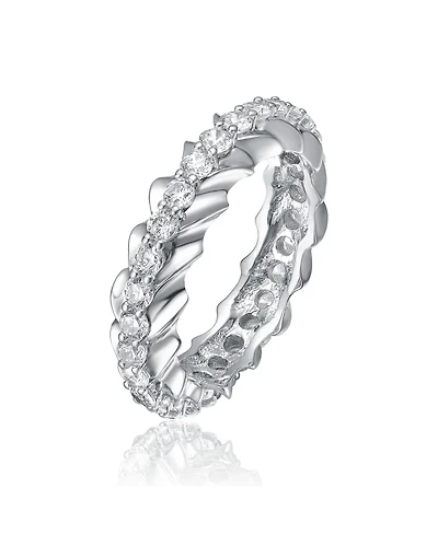 Ra White Gold Plated Oval Cubic Zirconia Band Ring