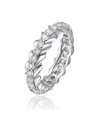 Ra White Gold Plated Oval Cubic Zirconia Band Ring
