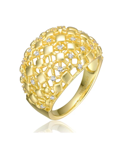 Ra 14k Yellow Gold Plated with Cubic Zirconia Dome-Shaped Textured Nugget Ring