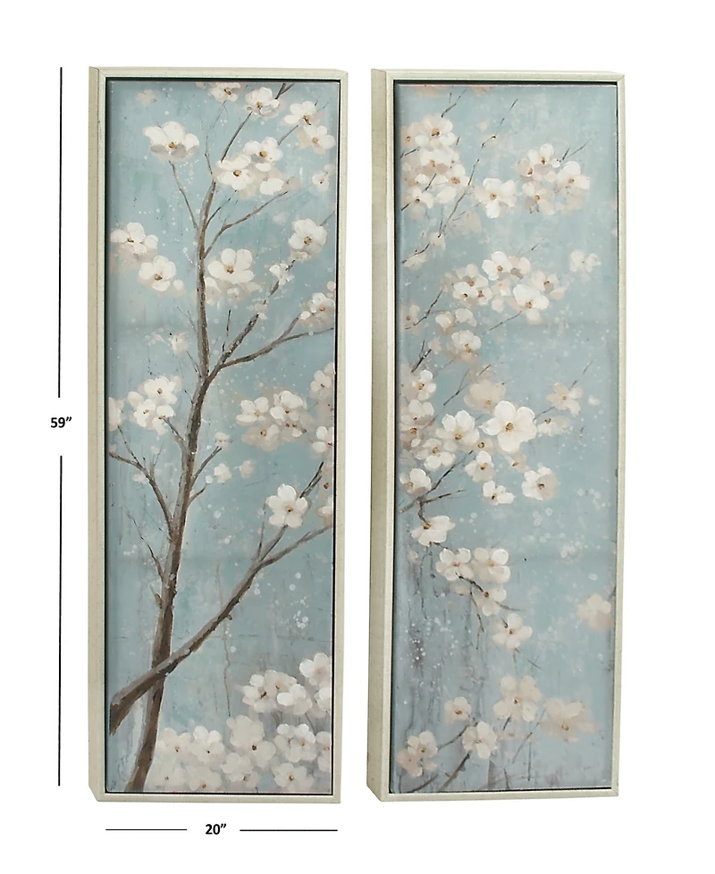 Rosemary Lane Canvas Cherry Blossom Floral Framed Wall Art with Silver-Tone Frame Set of 2, 20" x 59"