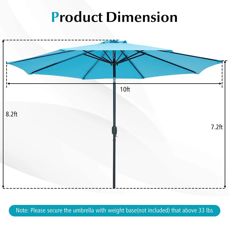 10FT Patio Umbrella Sunshade Market Steel Tilt W/ Crank Outdoor Yard Garden