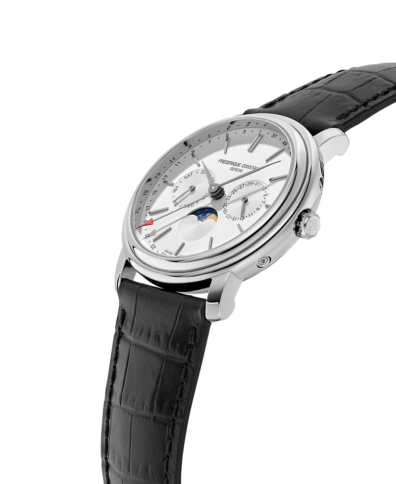 Frederique Constant Men's Swiss Classics Business Timer Black Leather Strap Watch 40mm