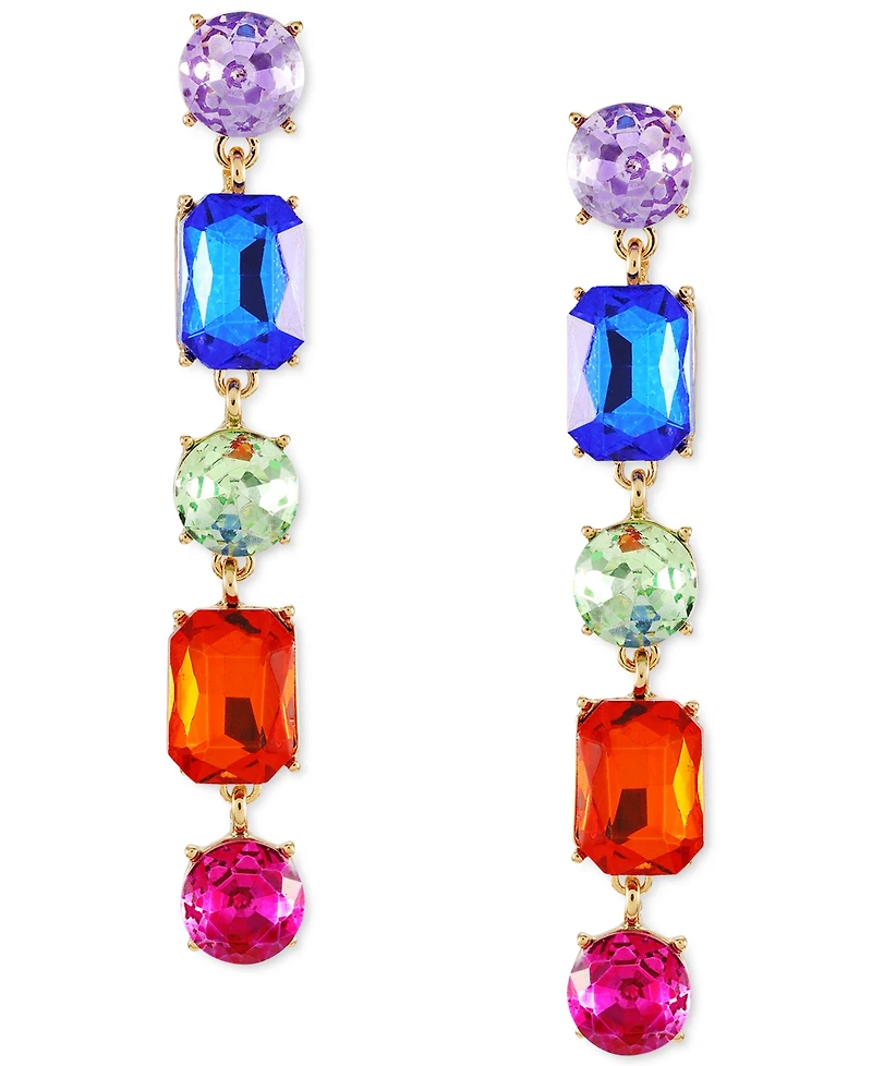 Guess Gold-Tone Rainbow Mixed Crystal Linear Drop Earrings