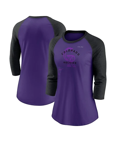 Women's Nike Purple, Black Colorado Rockies Next Up Tri-Blend Raglan 3/4-Sleeve T-shirt
