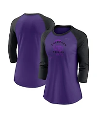 Women's Nike Purple, Black Colorado Rockies Next Up Tri-Blend Raglan 3/4-Sleeve T-shirt