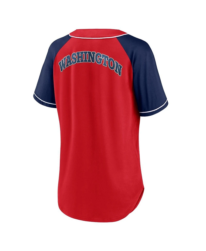 Women's Fanatics Red Washington Nationals Ultimate Style Raglan V-Neck T-shirt