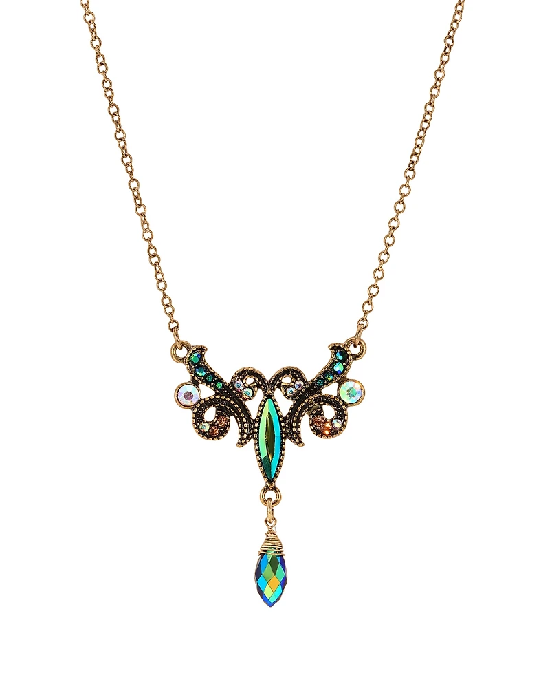 2028 Glass Multi Ab Bead Pendant Necklace