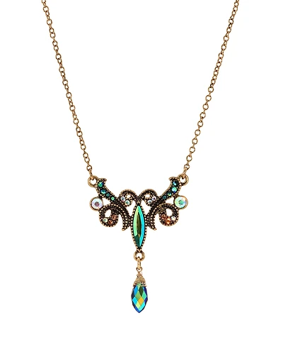 2028 Glass Multi Ab Bead Pendant Necklace