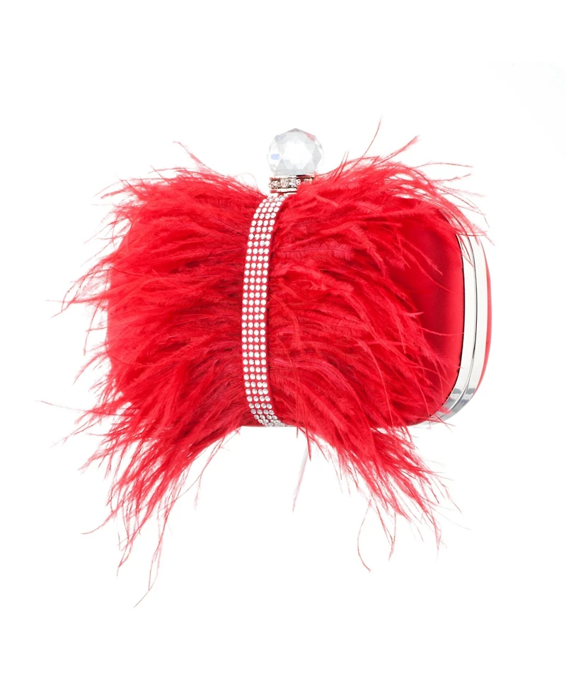 Women's Feather Embellished Minaudiere Clutch