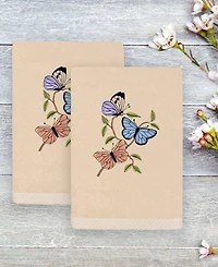 Linum Home Spring Butterflies Embroidered Luxury 100% Turkish Cotton Hand Towel Set, 30" x 16"