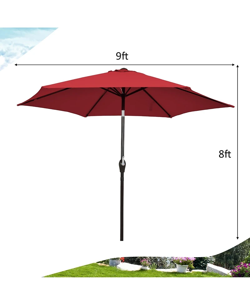 9Ft Outdoor Market Patio Table Umbrella Push Button Tilt Crank Lift
