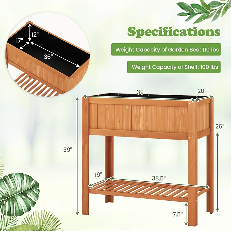 Rectangle Wood Flower Planter Box Portable Raised Vegetable Patio