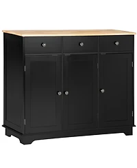 Homcom Modern Sideboard with Rubberwood Top, Buffet Cabinet with Storage Cabinets, Drawers and Adjustable Shelves for Living Room, Kitchen, Black