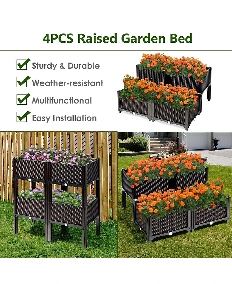 Set of 4 Raised Garden Bed Elevated Flower Vegetable Herb
