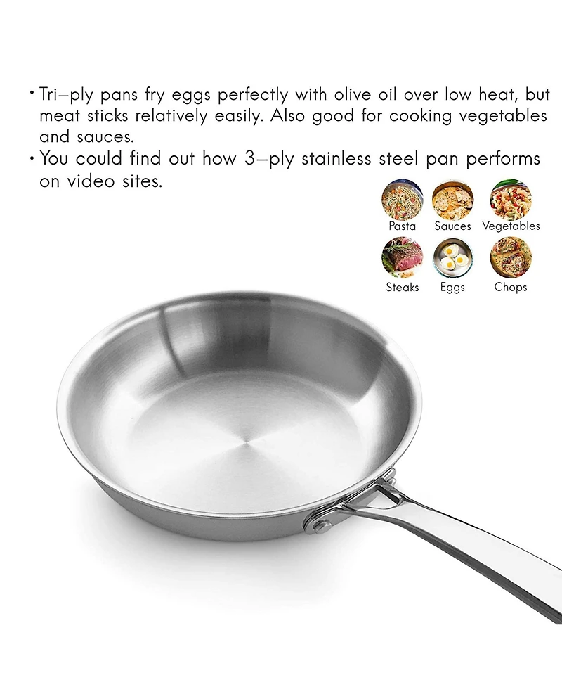 Megacasa 8 Inch Triple-Ply Stainless Steel Fry Pan with Lid
