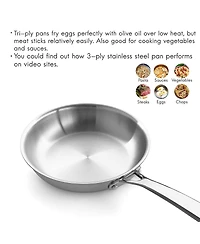 Megacasa 8 Inch Triple-Ply Stainless Steel Fry Pan with Lid