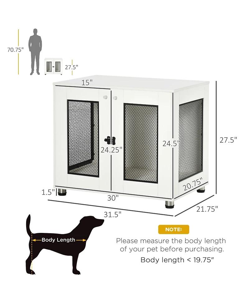 PawHut Dog Crate Furniture with Water-resistant Cushion, Dog Crate End Table with Double Doors, Indoor Pet Crate for Small Medium Dogs Indoor Use, Whi
