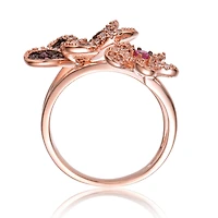 Ra 18K Rose Gold and Black Plated Multi Colored Cubic Zirconia Floral Ring