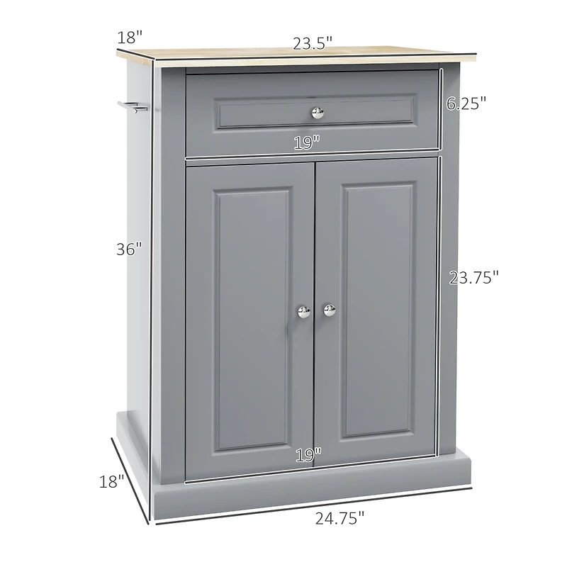 Homcom 36" Mobile Kitchen Island Serving Cart w/ Cabinet & 2 Towel Racks,