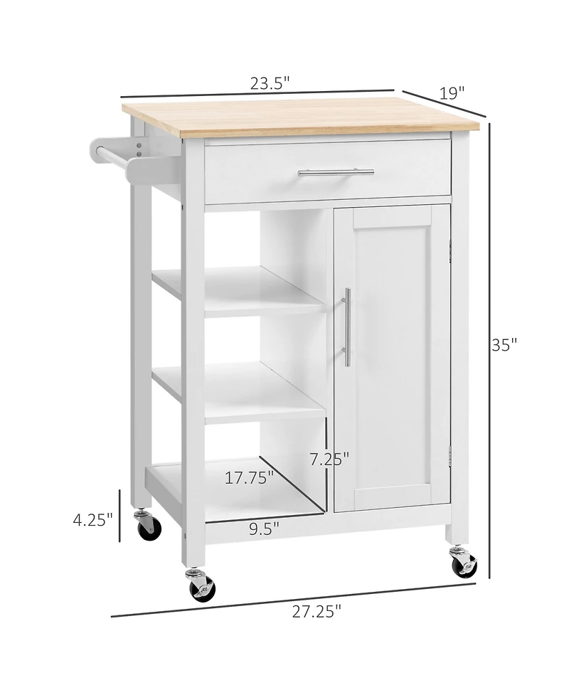 Homcom Kitchen Storage Island Utility Rolling Cart with Towel Rack,