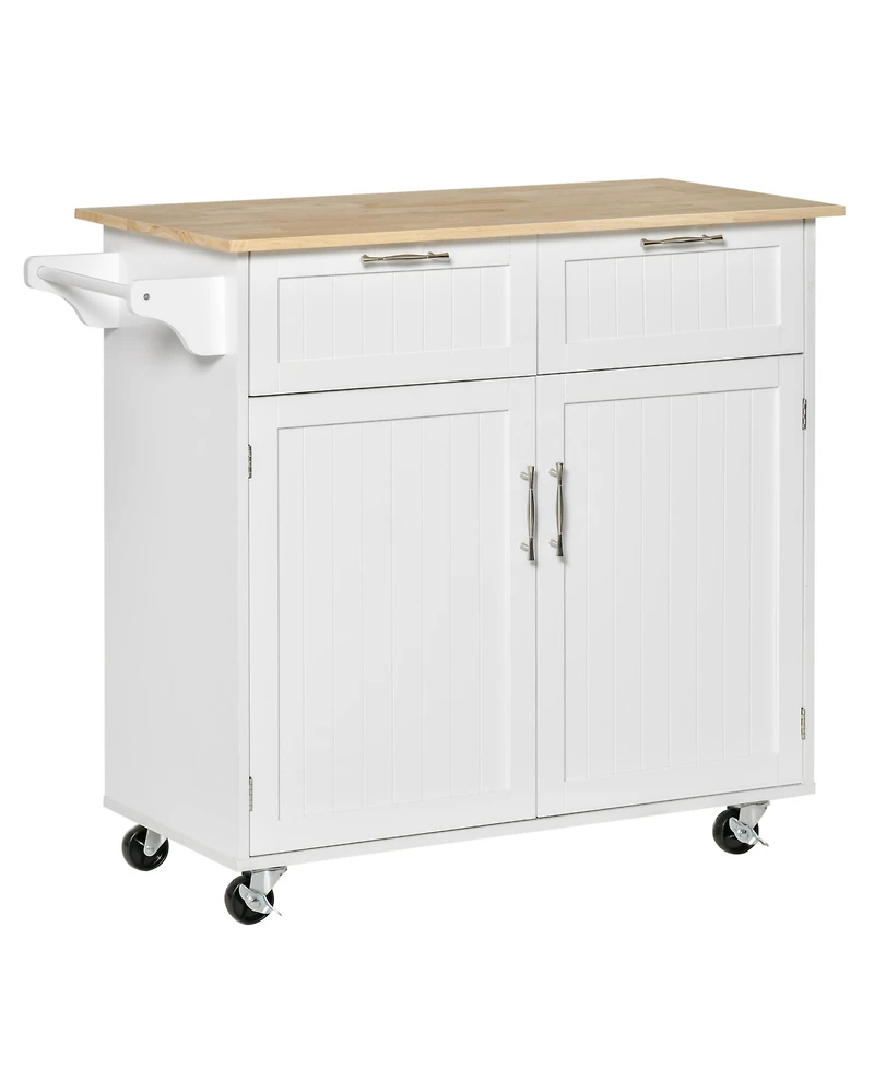 Homcom 41" Kitchen Storage Utility Island w/ Wheels, Drawers & Towel Rack,