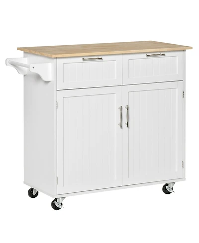 Homcom 41" Kitchen Storage Utility Island w/ Wheels, Drawers & Towel Rack,