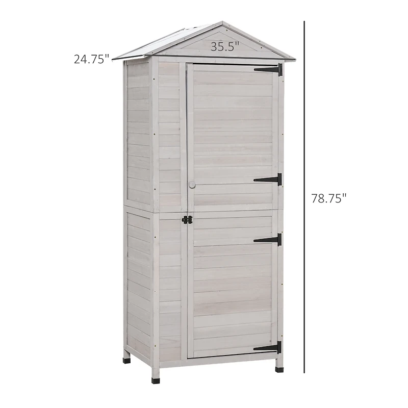 Outsunny 36" x 25" x 79" Wooden Outdoor Tool Cabinet with Tin Roof