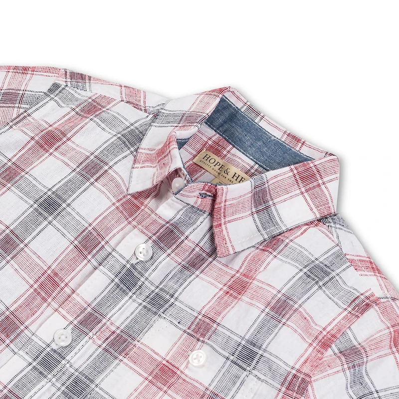 Hope & Henry Boys Short Sleeve Linen Shirt with Side Vent