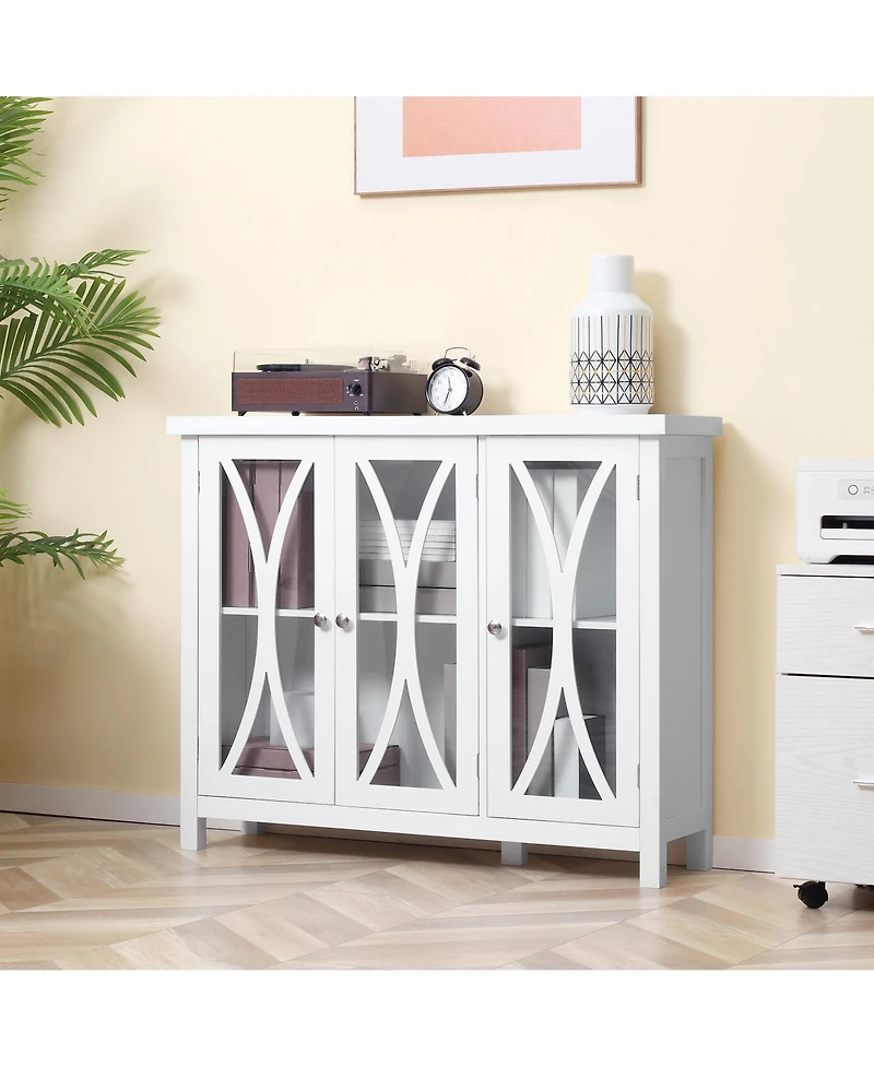 Homcom Kitchen Sideboard Storage Cabinet with Glass Door Adjustable Shelf