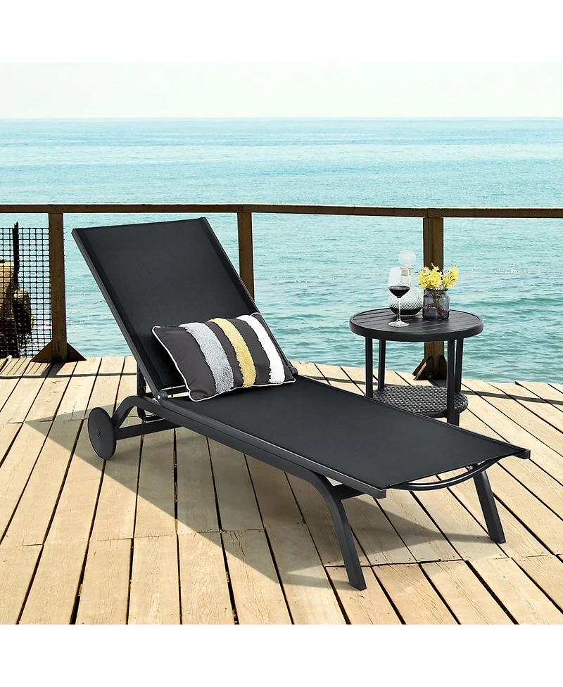 Costway Outdoor Patio Lounge Chair Chaise Reclining Aluminum Fabric Adjustable