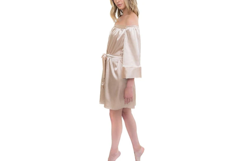 Le Laurier Bridal Women's Off-The-Shoulder Satin The Hair and Makeup Robe