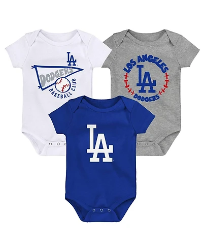 Newborn and Infant Boys and Girls Royal, White, Heather Gray Los Angeles Dodgers Biggest Little Fan 3-Pack Bodysuit Set