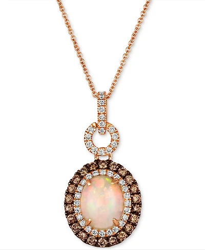 Le Vian Neopolitan Opal (1-1/5 ct. t.w.) & Diamond (x ct. t.w.) Halo Adjustable 20" Pendant Necklace in 14k Rose Gold