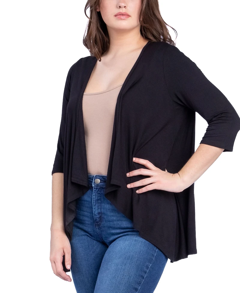 24seven Comfort Apparel Women's Open Front Elbow Length Sleeve Cardigan Sweater