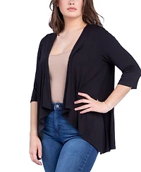 24seven Comfort Apparel Women's Open Front Elbow Length Sleeve Cardigan Sweater