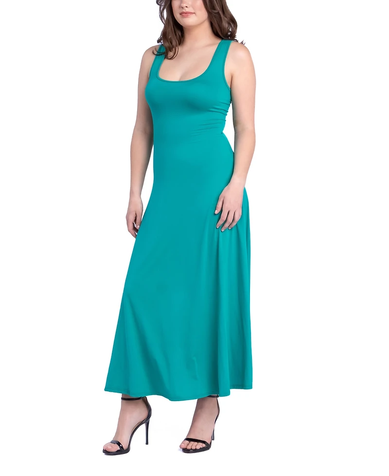 24seven Comfort Apparel Women's Relaxed Sleeveless Tunic A-Line Long Dress