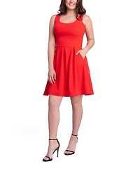 24seven Comfort Apparel Women's Sleeveless Knee Pleated Pocket Dress