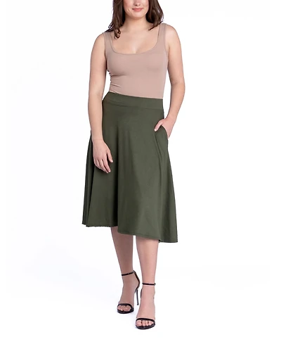 24Seven Comfort Apparel Women's Elastic Waistband Pocket Midi Skirt