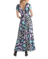 24seven Comfort Apparel Women's V-neck Cap Sleeved Empire Waist Maxi Dress