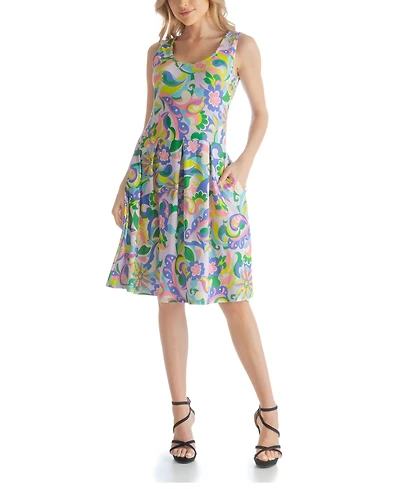 24seven Comfort Apparel Women's Pleated Knee Length Skirt with Pockets Dress