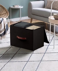 Ornavo Home Pack Foldable Linen Storage Bin with Faux Leather Handles and Lid